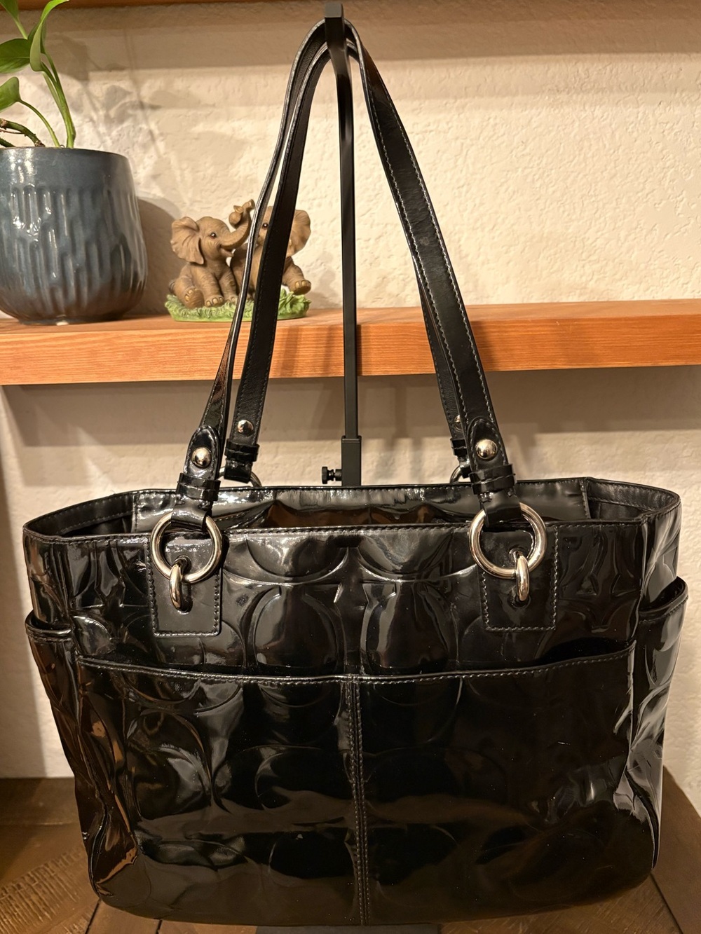 Coach Black Patent Leather Signature Tote - Picture 7 of 10